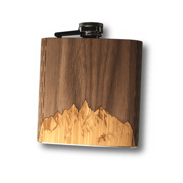 6 Oz. Wooden Hip Flask (Sawtooth Mountains in Bamboo & Black Walnut) - Synoptic Home Essentials