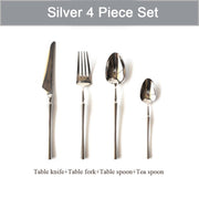 New Silver Cutlery Luxury 304 Stainless Steel Dinnerware Set Mirror Polishing Tableware Set Dinner Knife Dessert Fork Spoon - Synoptic Home Essentials