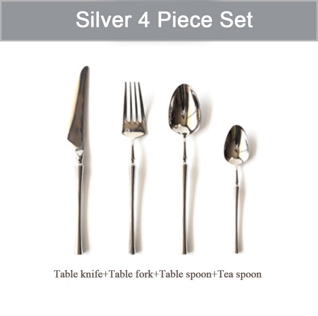 New Silver Cutlery Luxury 304 Stainless Steel Dinnerware Set Mirror Polishing Tableware Set Dinner Knife Dessert Fork Spoon - Synoptic Home Essentials