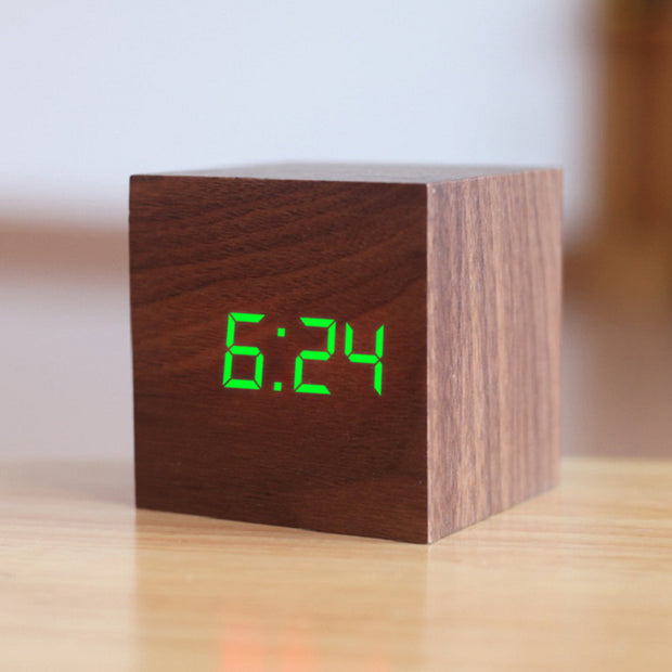 New Qualified Digital Wooden LED Alarm Clock Wood Retro Glow Clock Desktop Table Decor Voice Control Snooze Function Desk Tools - Synoptic Home Essentials