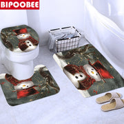 Merry Christmas Bathroom Set Snowman Santa Claus Elk Pattern Waterproof Shower Curtain Toilet Cover Mat Non Slip Rug Home Decor - Synoptic Home Essentials