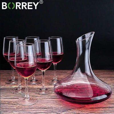 BORREY Wine Decanter Whiskey Vodka Glass Bottle Set Wine Separator Wine Decanter Aerator Crystal Clear Glass 1500ml Wine Tools - Synoptic Home Essentials