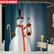 Merry Christmas Bathroom Set Snowman Santa Claus Elk Pattern Waterproof Shower Curtain Toilet Cover Mat Non Slip Rug Home Decor - Synoptic Home Essentials