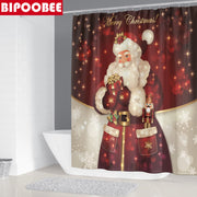 Merry Christmas Bathroom Set Snowman Santa Claus Elk Pattern Waterproof Shower Curtain Toilet Cover Mat Non Slip Rug Home Decor - Synoptic Home Essentials