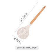 Pink Cooking Kitchenware Tool Silicone Utensils With Wooden Multifunction Handle Non-Stick Spatula Ladle Egg Beaters Shovel - Synoptic Home Essentials