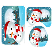 Merry Christmas Bathroom Set Snowman Santa Claus Elk Pattern Waterproof Shower Curtain Toilet Cover Mat Non Slip Rug Home Decor - Synoptic Home Essentials