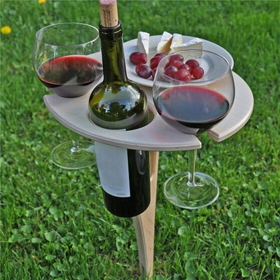 Mini Wooden Picnic Wine Table with Foldable Round Desktop - Synoptic Home Essentials