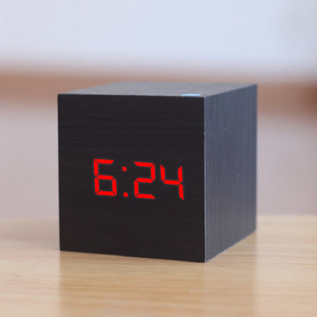 New Qualified Digital Wooden LED Alarm Clock Wood Retro Glow Clock Desktop Table Decor Voice Control Snooze Function Desk Tools - Synoptic Home Essentials