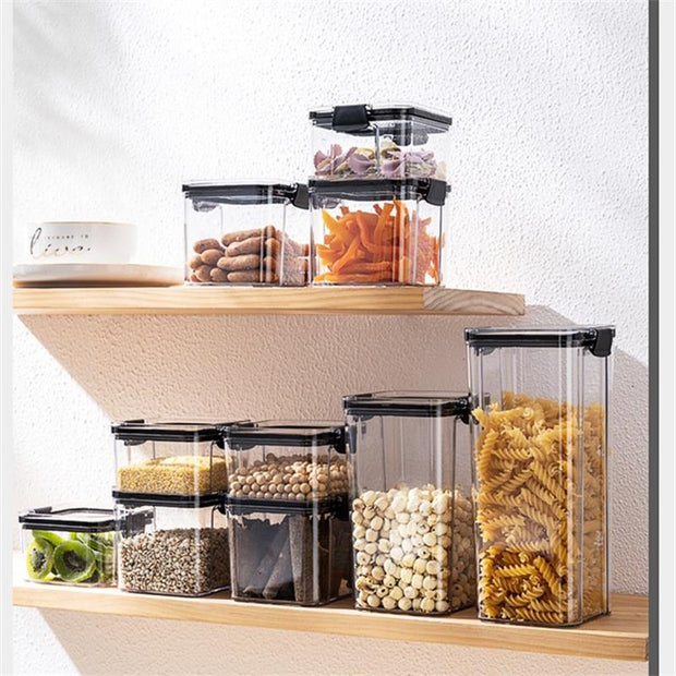 WBBOOMING 4 Different Capacity Plastic Sealed Cans Kitchen Storage Box Transparent Food Canister Keep Fresh New Clear Container - Synoptic Home Essentials