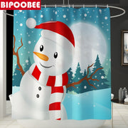 Merry Christmas Bathroom Set Snowman Santa Claus Elk Pattern Waterproof Shower Curtain Toilet Cover Mat Non Slip Rug Home Decor - Synoptic Home Essentials