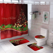 Merry Christmas Bathroom Set Snowman Santa Claus Elk Pattern Waterproof Shower Curtain Toilet Cover Mat Non Slip Rug Home Decor - Synoptic Home Essentials